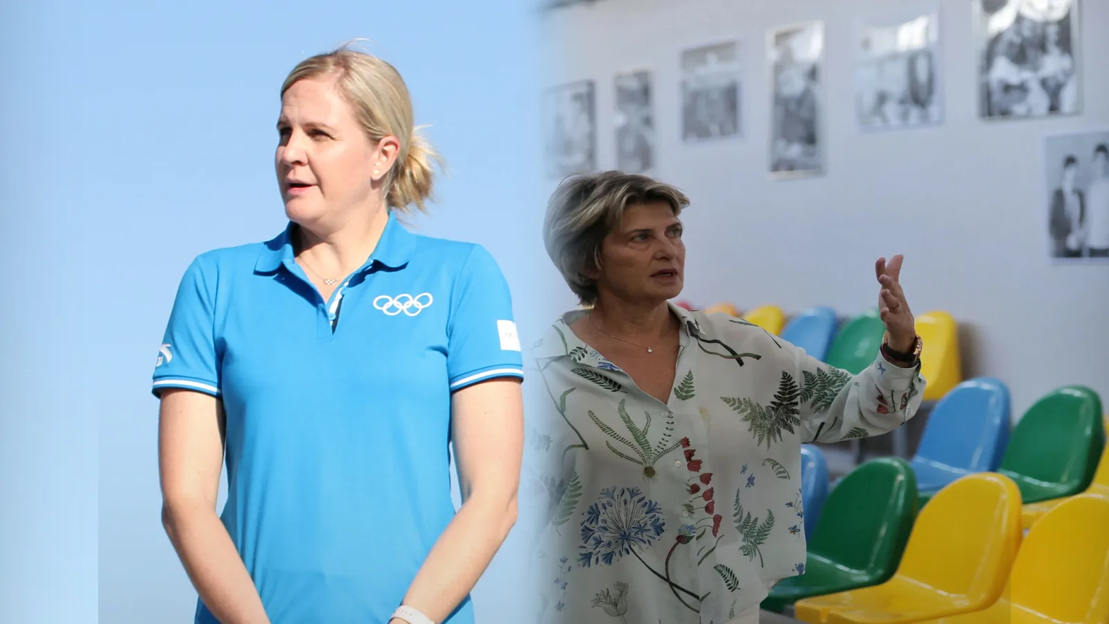 Кърсти Ковънтри и Весела Лечева преди официалната среща в Лозана — редакционен фотоколаж