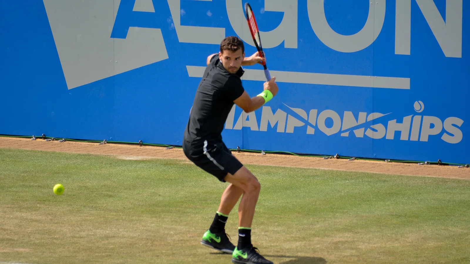 Архив: Григор Димитров на Aegon Championships, 23 юни 2017 г.; не е кадър от тренировката с Алкарас във Виена през 2026 г. Carine06 / Wikimedia Commons, CC BY-SA 2.0. Оригинал: https://commons.wikimedia.org/wiki/File:Grigor_Dimitrov_backhand_(35399983821).jpg ; лиценз: https://creativecommons.org/licenses/by-sa/2.0/ ; изрязано и преоразмерено до 16:9 без AI редакция; адаптация под същия лиценз.